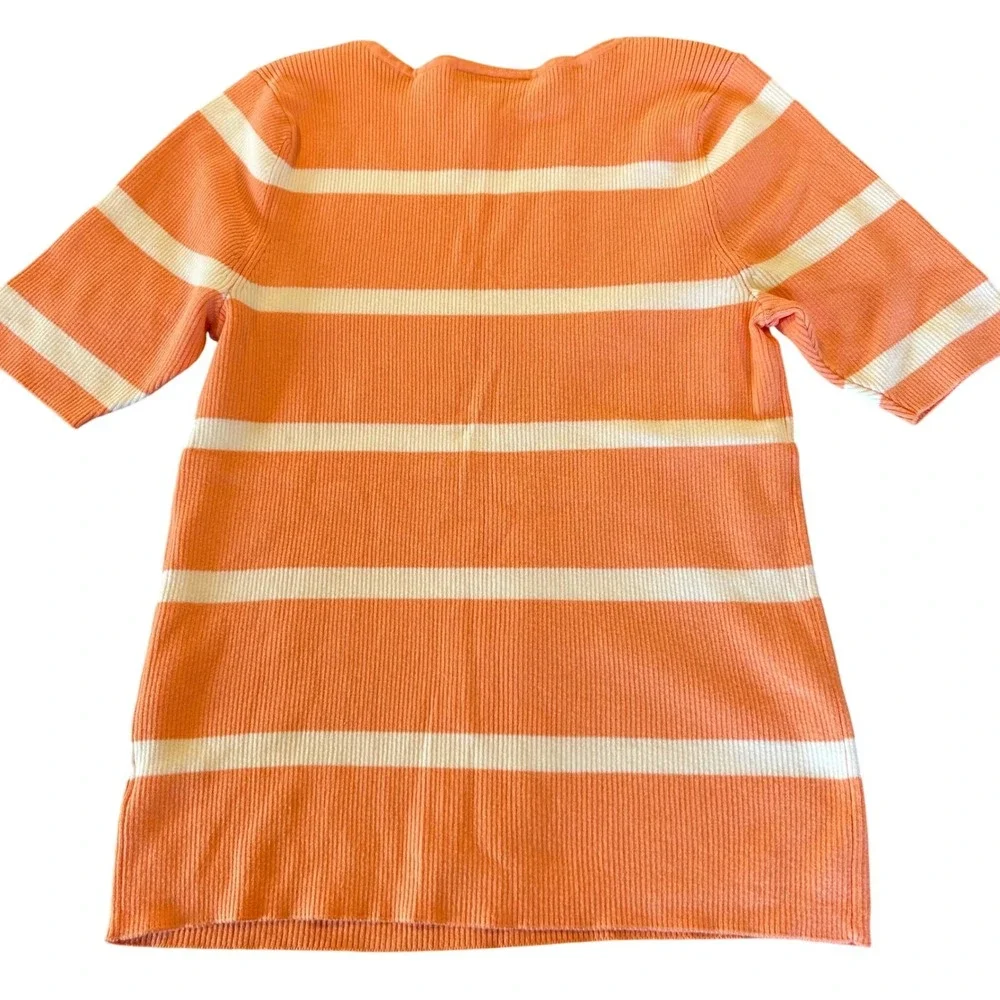 Lane Bryant Striped Sweater Top Women 18/20 Orange White Ribbed Short Sleeve NEW